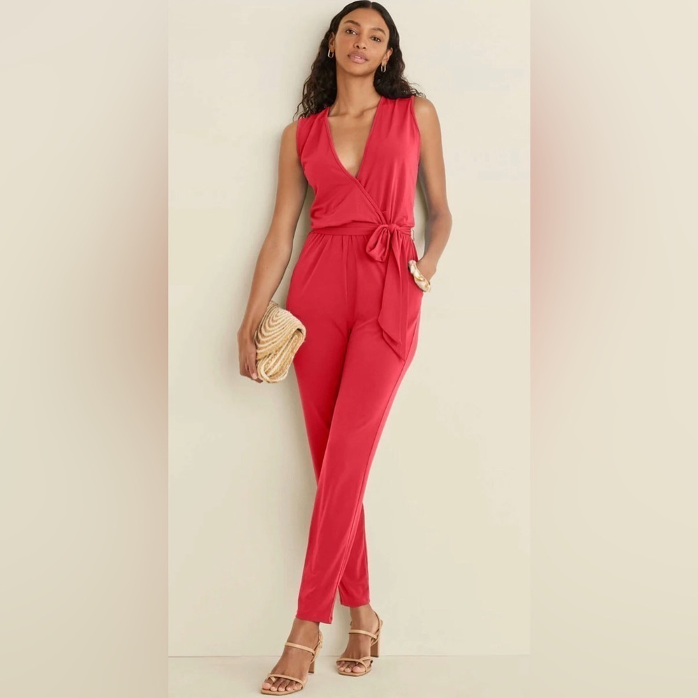 VENUS Vibrant Red V-Neck Top Wrap Tie Jumpsuit size Small NWT
